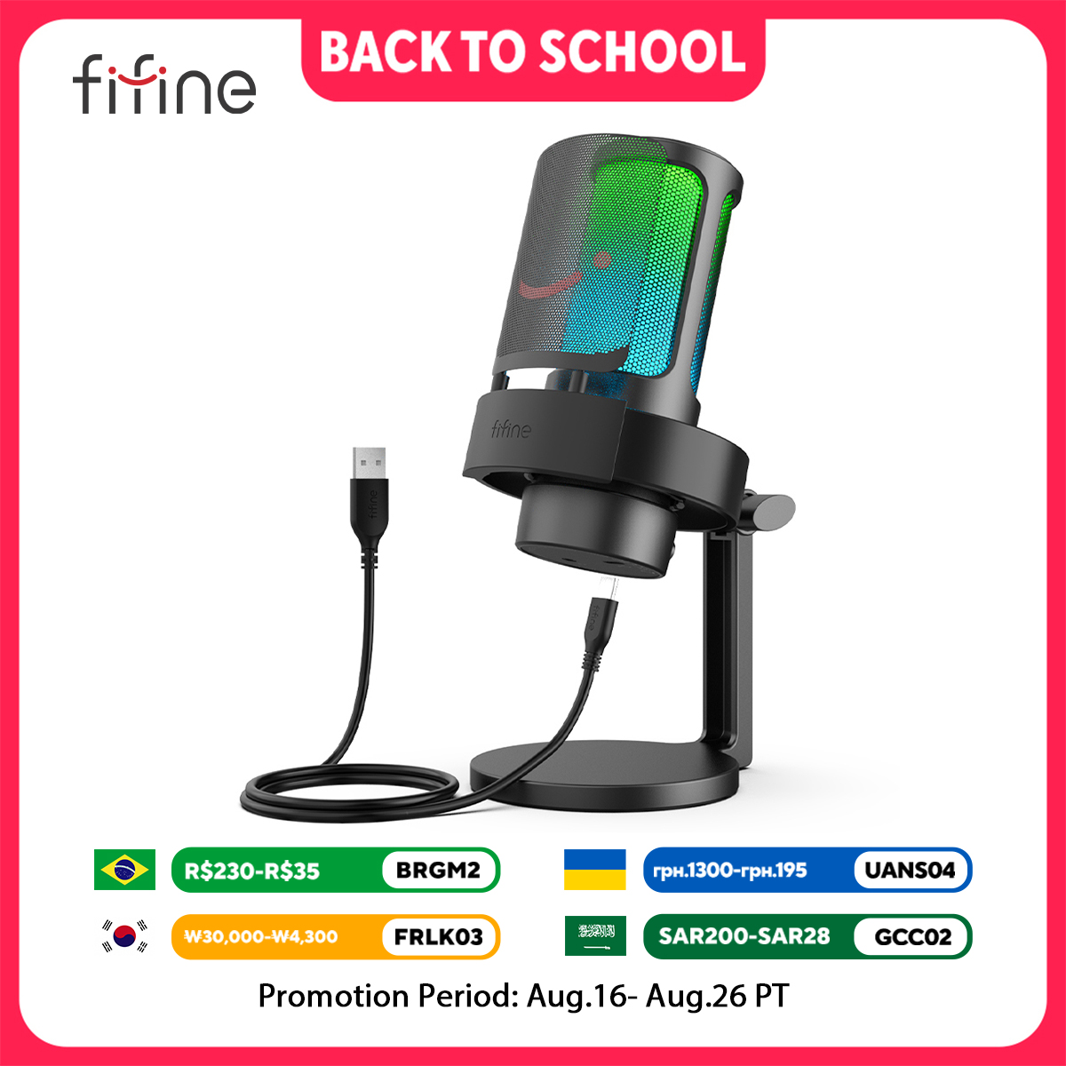 Recording Pop Filter - FIFINE Gaming Microphone with RGB Control,